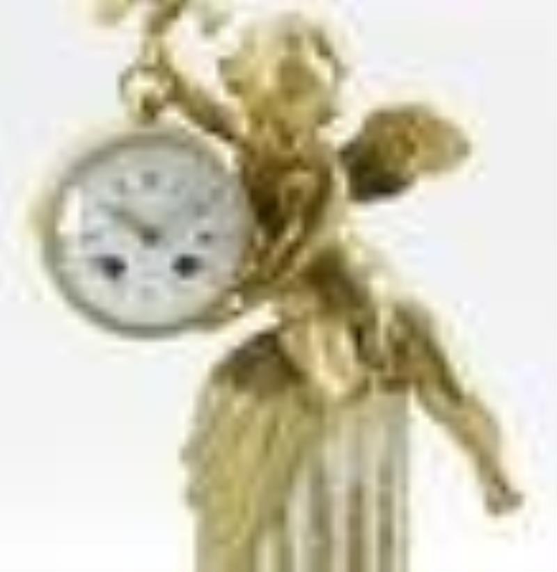 Mid 19thC French Figural Brass and Marble Clock
