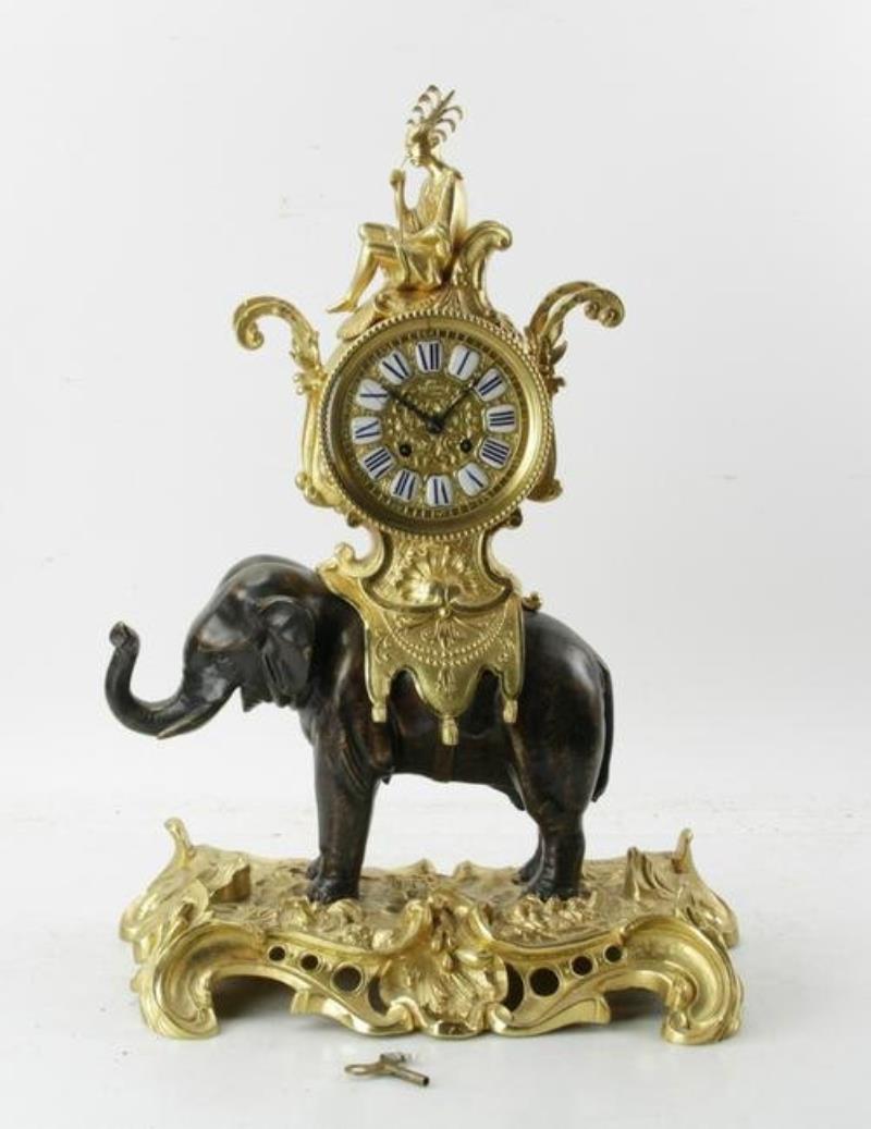 French Dore Bronze Elephant Clock