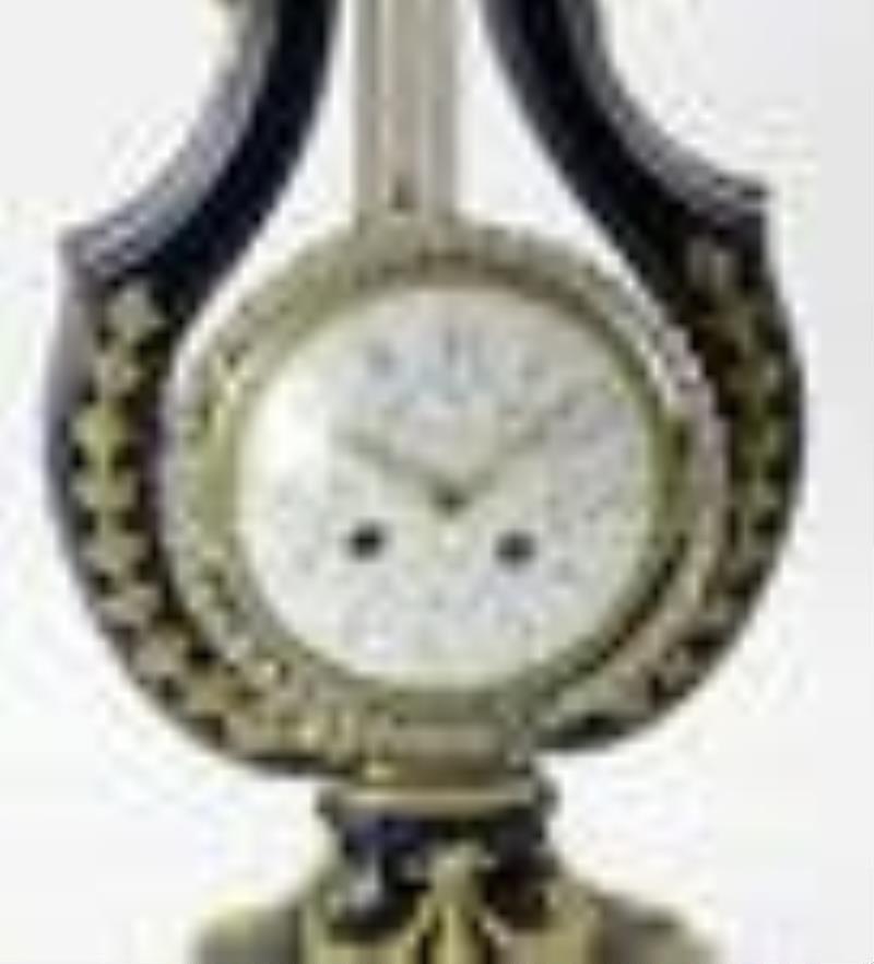 19thC Festeau Le Jeune Lyre Mantel Clock