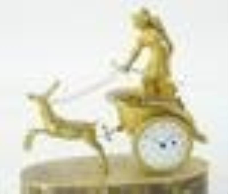19thC French Gilt Bronze Chariot Clock