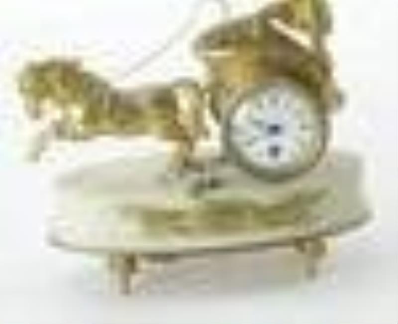 19thC French Gilt Chariot Clock with Marble Base