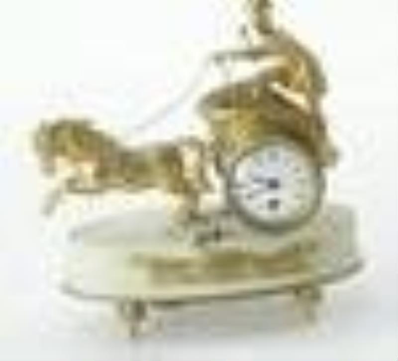 19thC French Gilt Chariot Clock with Marble Base