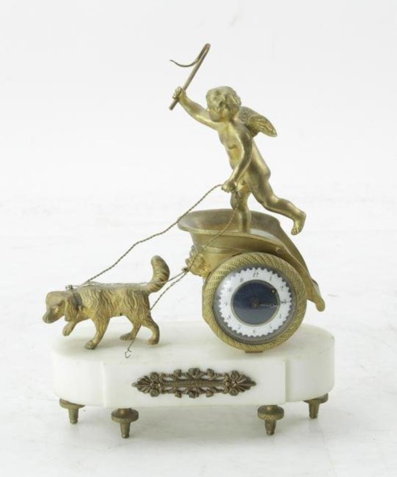 19thC French Gilt Bronze Chariot Clock