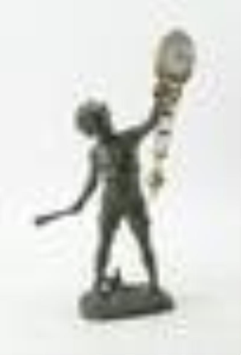 Figural White Metal and Bronze Swinger Clock