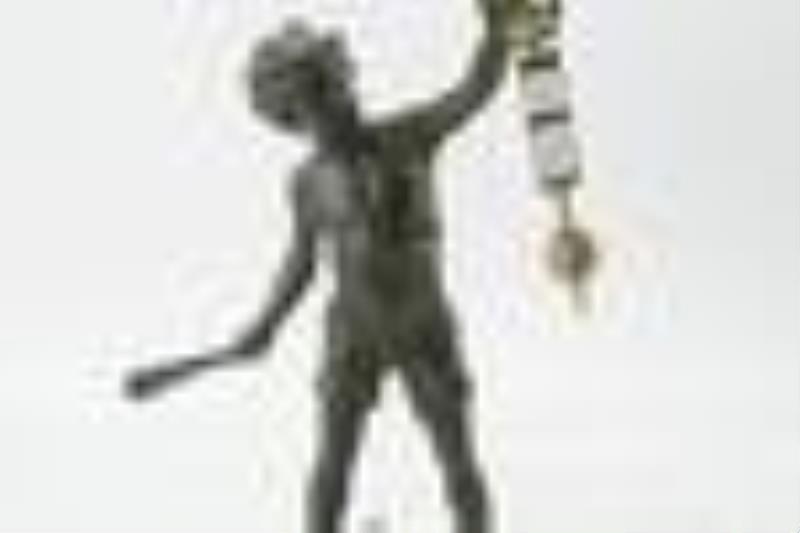 Figural White Metal and Bronze Swinger Clock