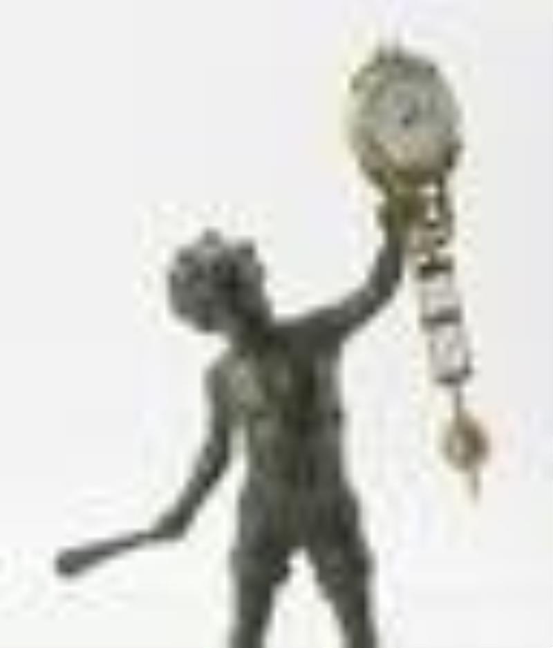 Figural White Metal and Bronze Swinger Clock