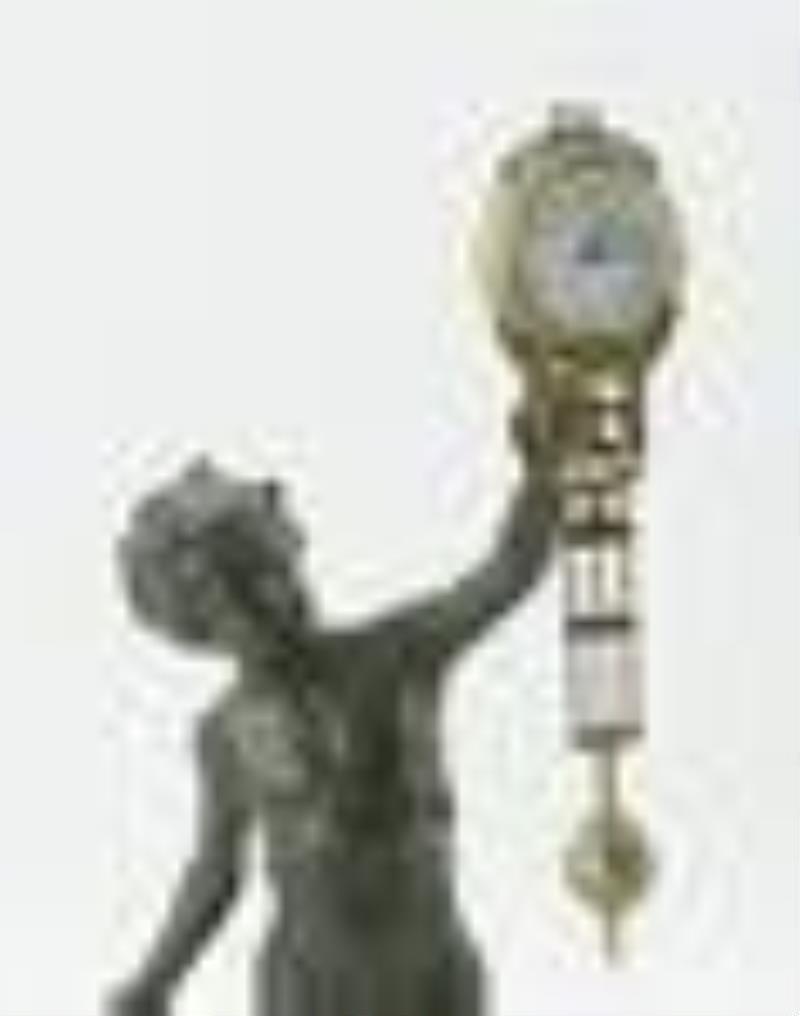 Figural White Metal and Bronze Swinger Clock