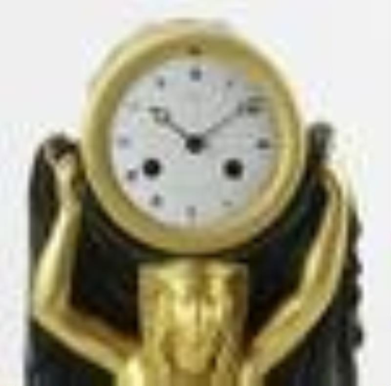 Early 19thC Bausse Egyptian Revival Bronze Clock