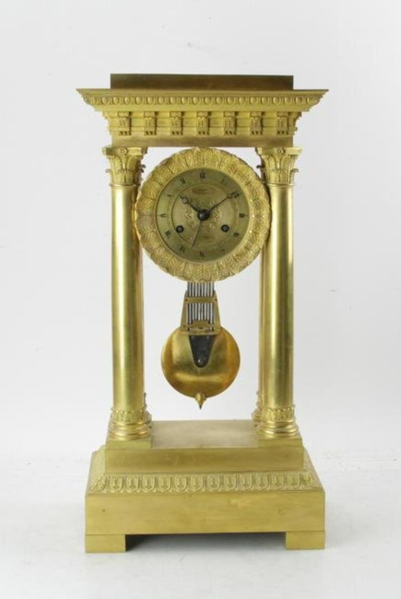 18thC French Empire Portico Clock, Unusual Size