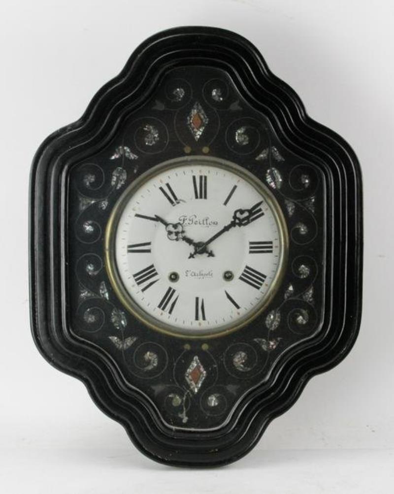 F. Peittor Ebonized Clock with Mother-of-Pearl