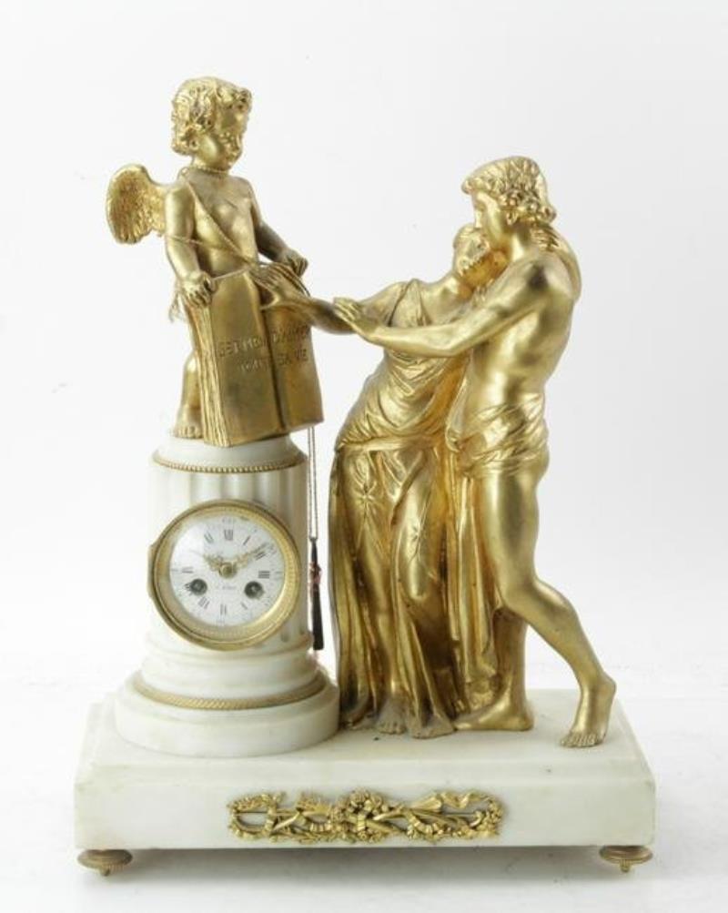 19thC Romilly Bronze and Marble Figural Clock