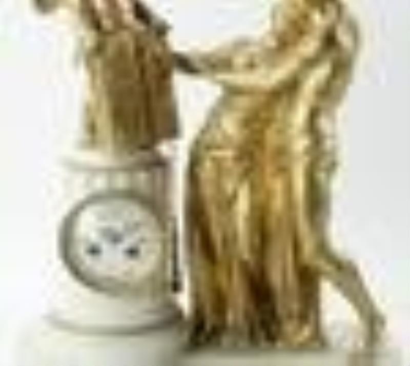 19thC Romilly Bronze and Marble Figural Clock