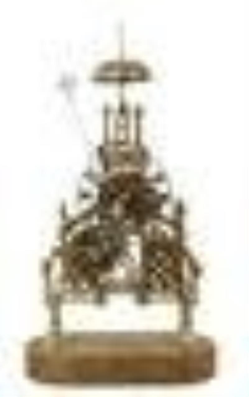 19th C English Brass Fusee Skeleton Clock & Dome