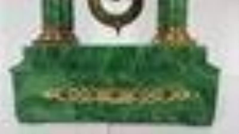 Empire Style Green Faux Marble Column Mantel Clock