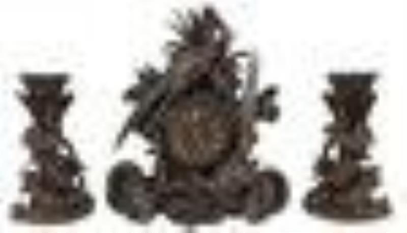 Monumental Black Forest Carved 3 Piece Clock Set