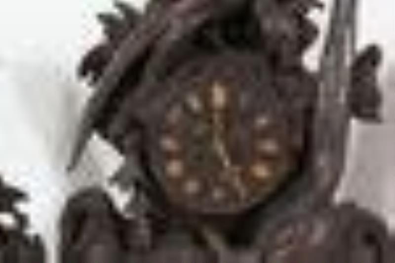 Monumental Black Forest Carved 3 Piece Clock Set