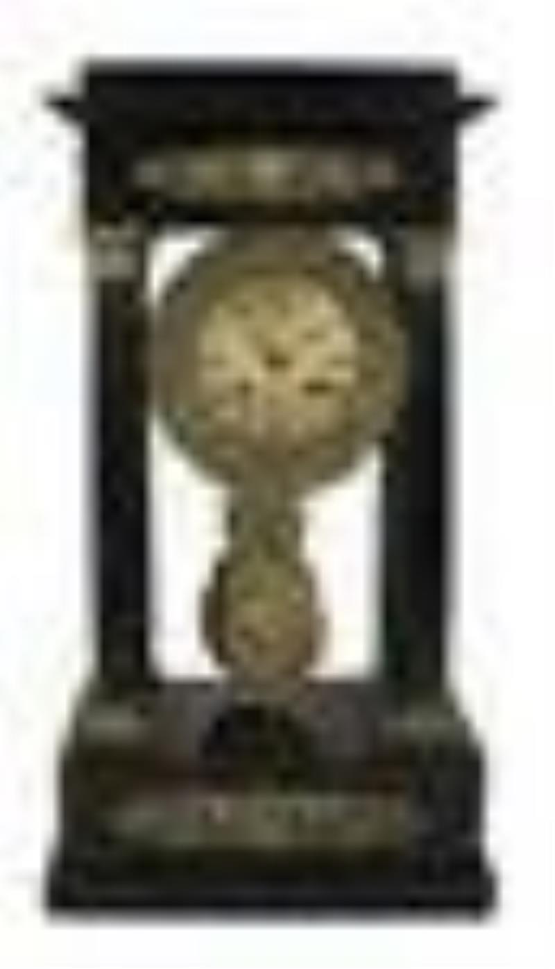 19th C. French Empire Column Mantel Clock w Dome
