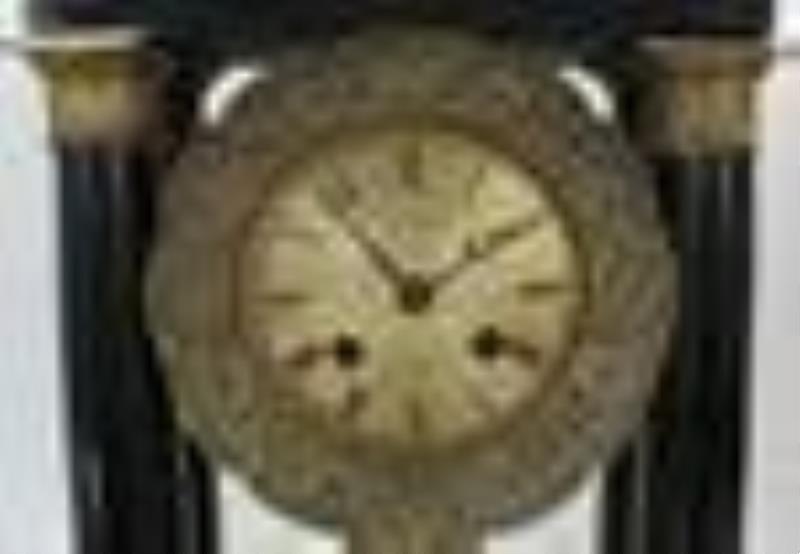 19th C. French Empire Column Mantel Clock w Dome