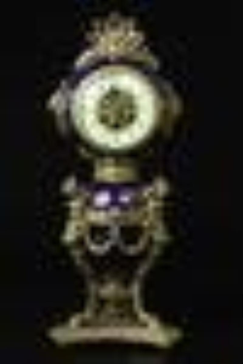 Dore bronze and purple porcelain clock
