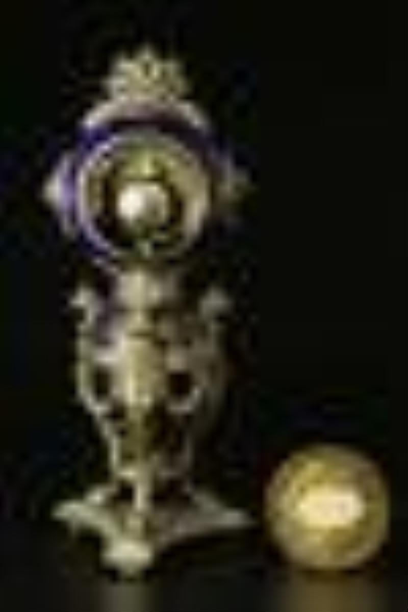 Dore bronze and purple porcelain clock