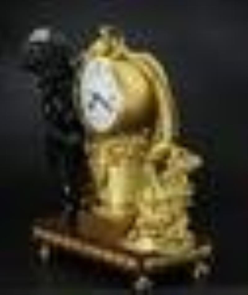 Large Dore bronze and dark patina cupid clock