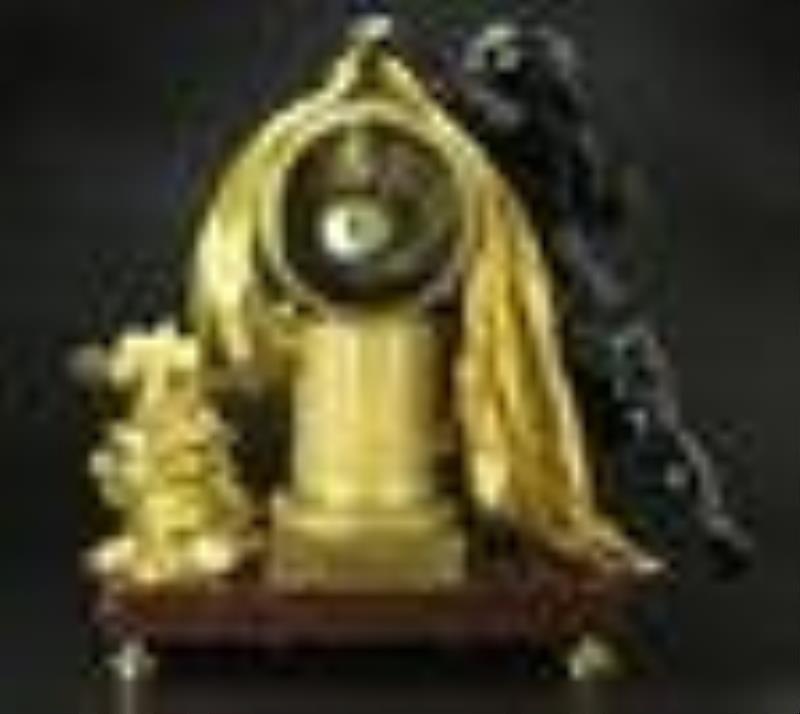 Large Dore bronze and dark patina cupid clock