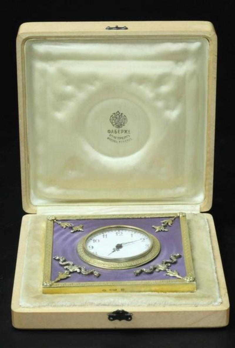 Russian silver enamel diamond clock