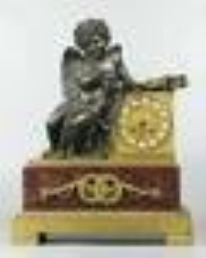 19 C Dore Bronze Dark Patina & Rouge Marble Clock