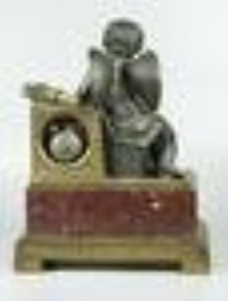 19 C Dore Bronze Dark Patina & Rouge Marble Clock