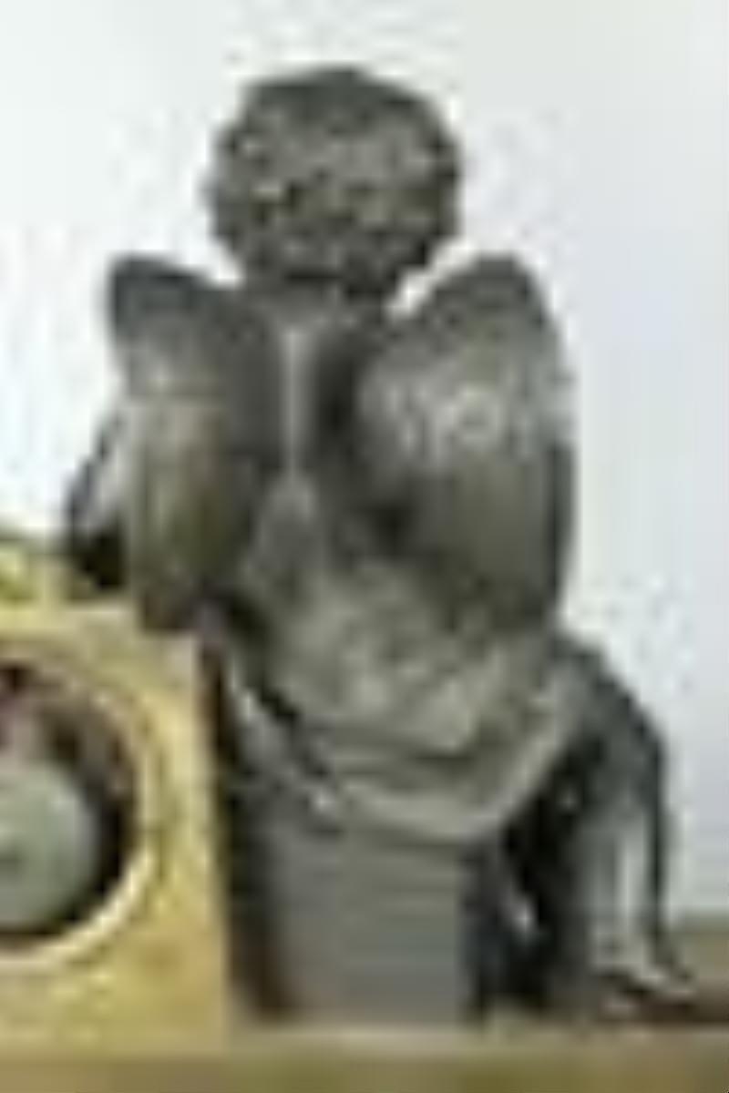 19 C Dore Bronze Dark Patina & Rouge Marble Clock