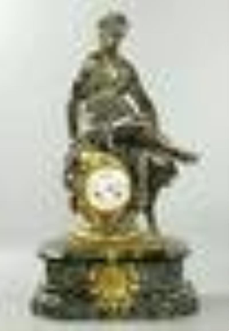19 C silver plate bronze clock with snake stone base