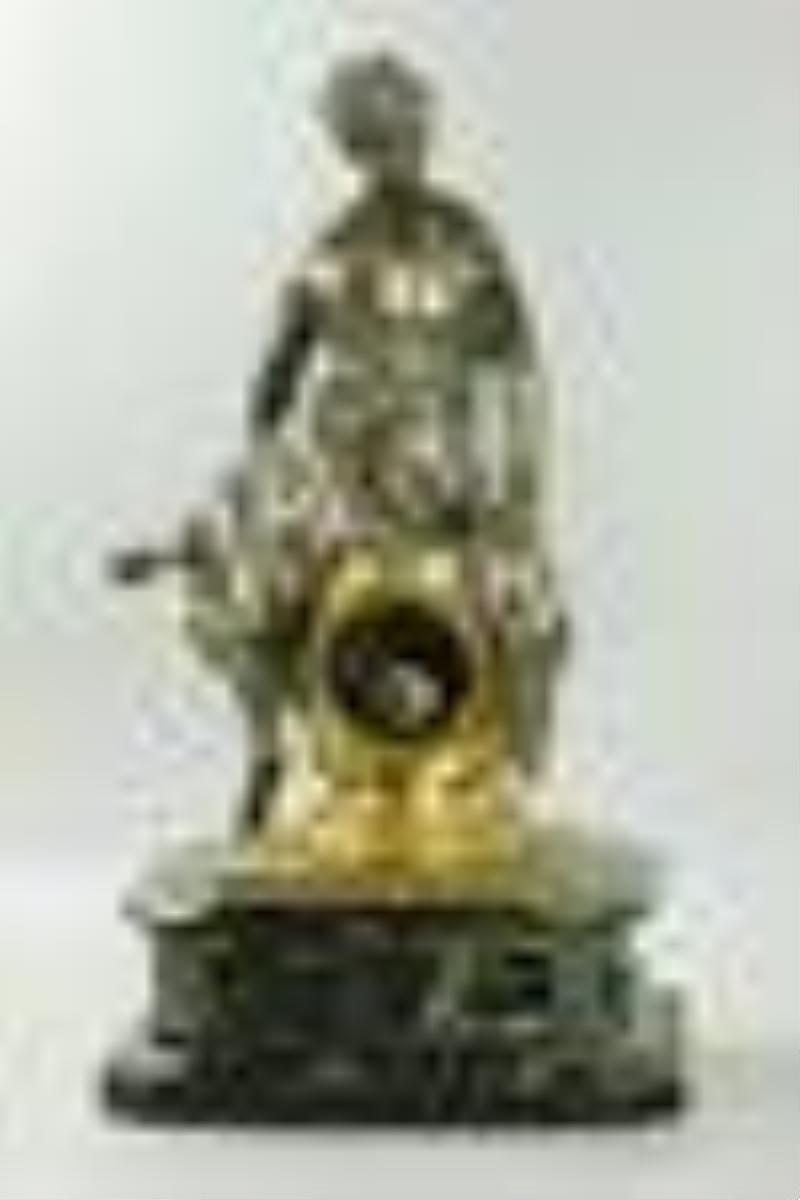 19 C silver plate bronze clock with snake stone base