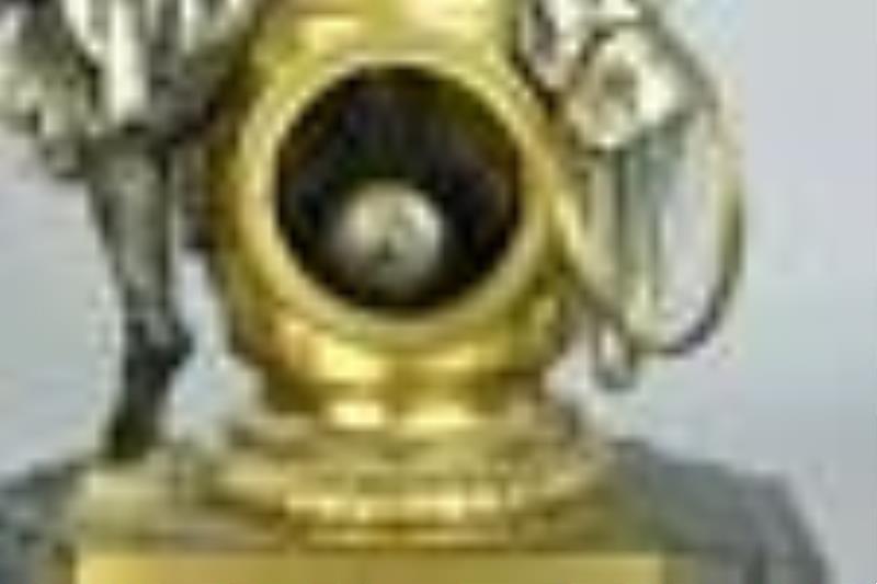 19 C silver plate bronze clock with snake stone base