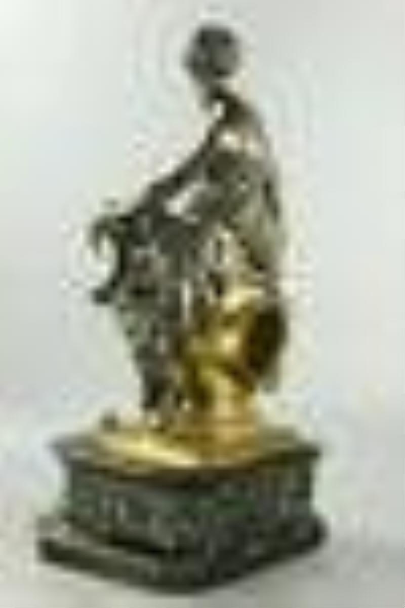 19 C silver plate bronze clock with snake stone base