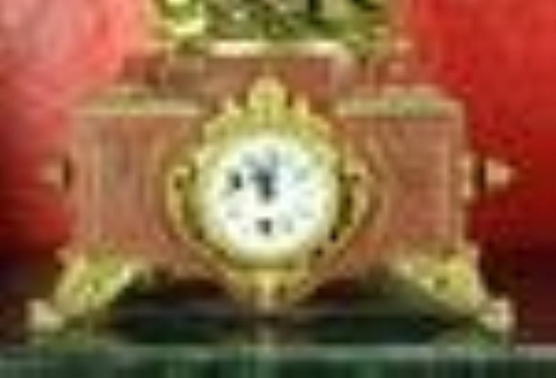19th century Bronze clock set, three pieces