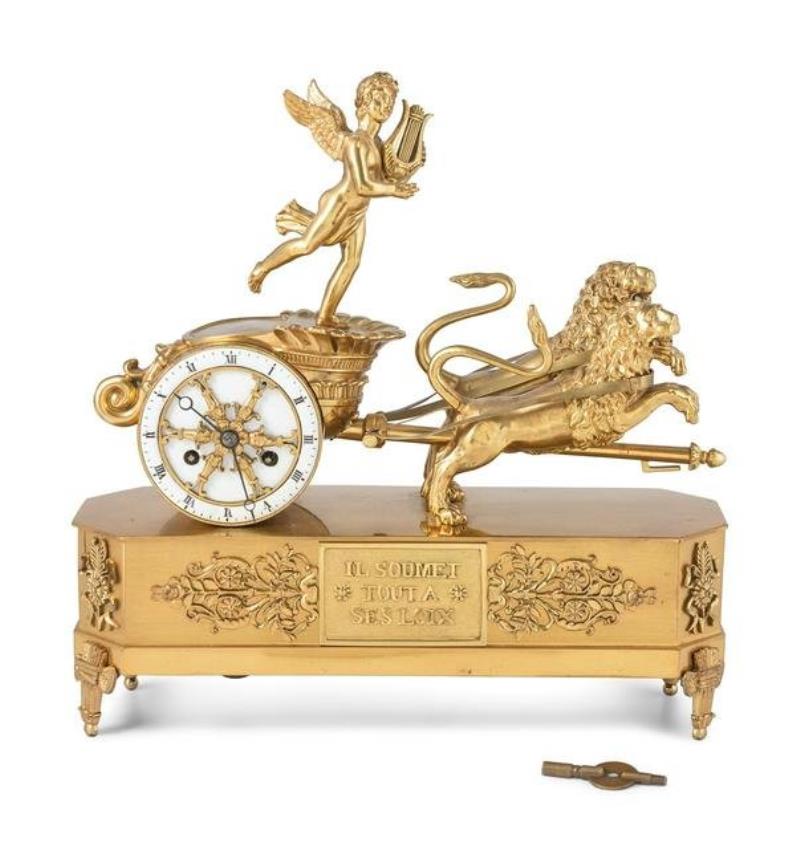 A French Ormolu Mantle Clock in the Form of a Chariot