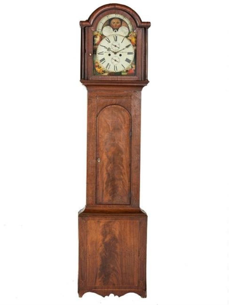 An English Line Inlaid Mahogany Tall Case Clock