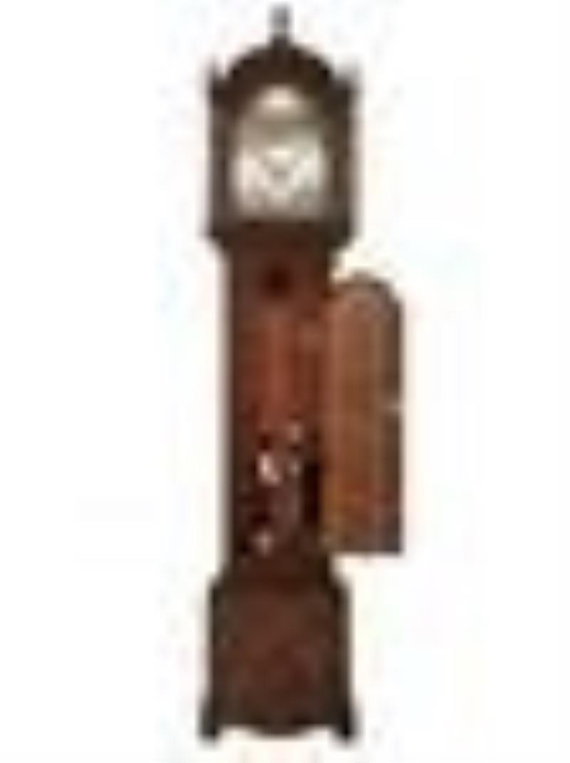 An English Tall Case Clock with Finely Carved Oak Case
