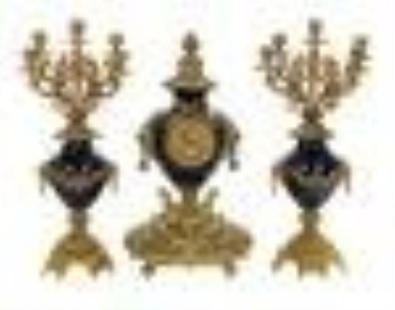 French Porcelain and Gilt-Bronze Clock Set