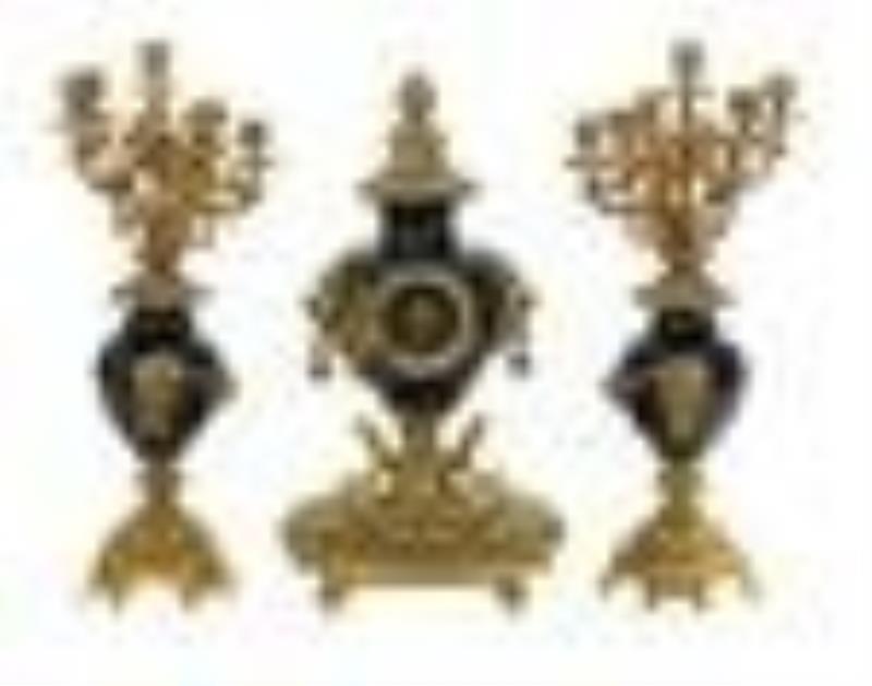 French Porcelain and Gilt-Bronze Clock Set