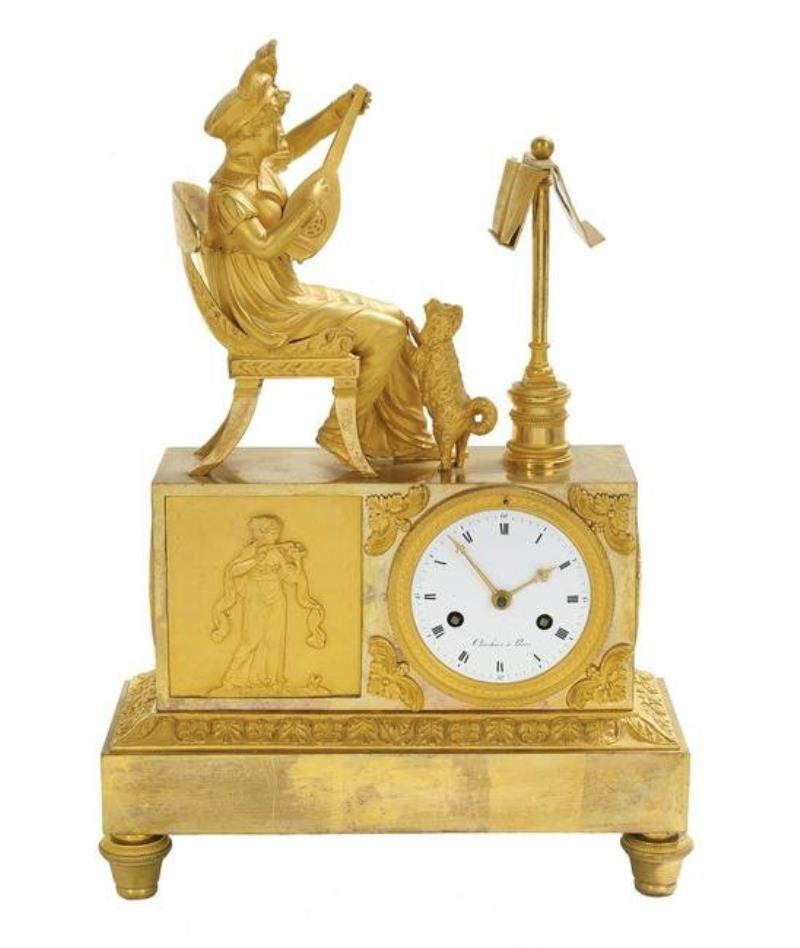 Restauration Gilt-Bronze Figural Mantel Clock