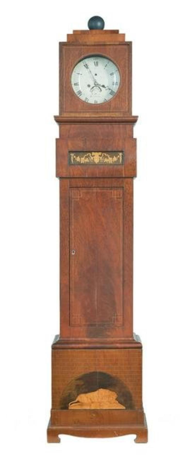 English Pollard Oak and Mahogany Tall Case Clock