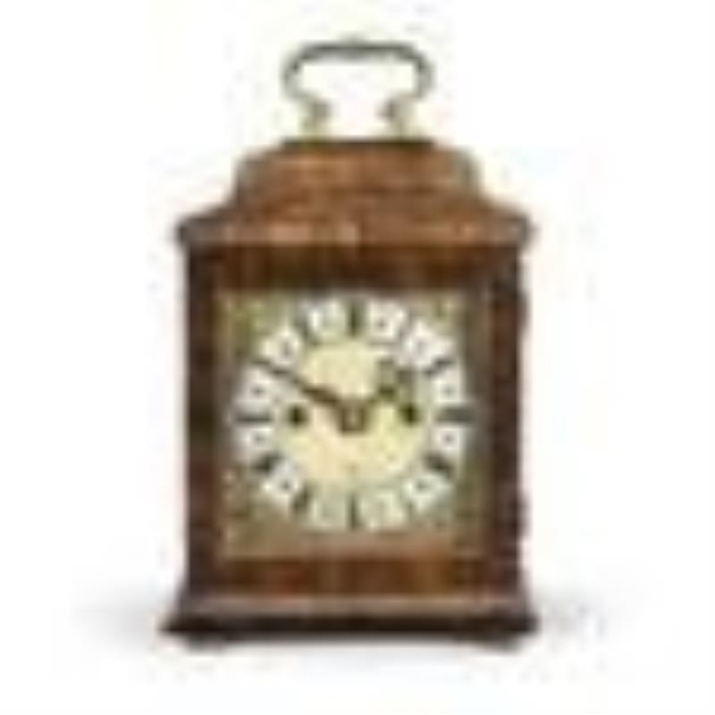 A miniature olive-wood veneered striking table clock