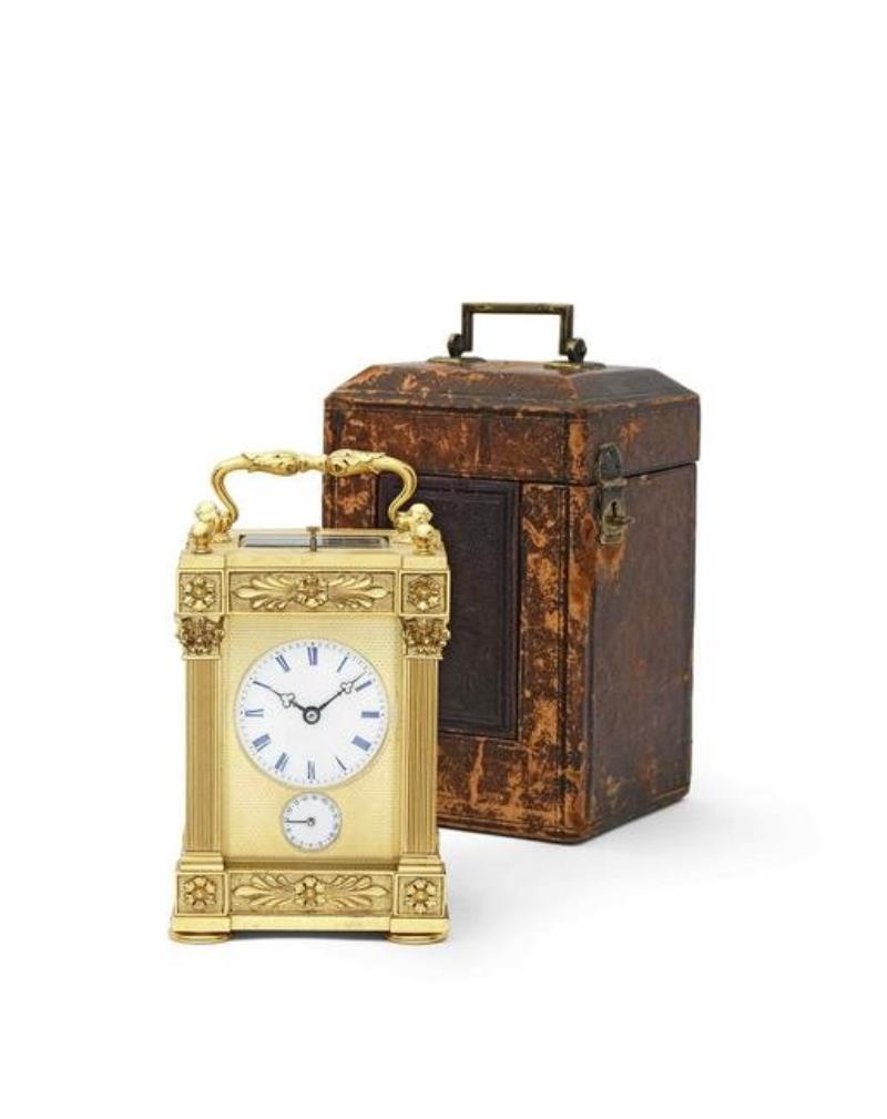 A fine 19th century French gilt brass carriage clock