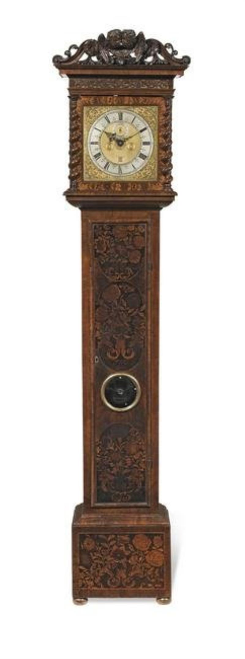 A late 17th century walnut marquetry longcase clock