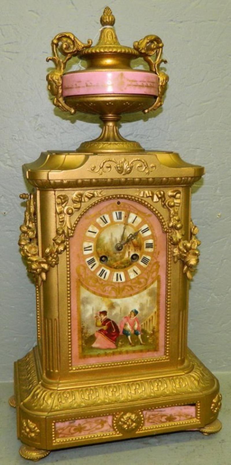 French metal Sevres type porcelain face clock.