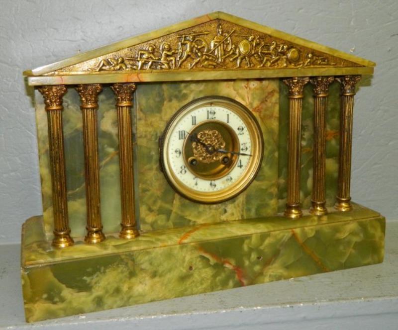 Green marble 6 column clock .