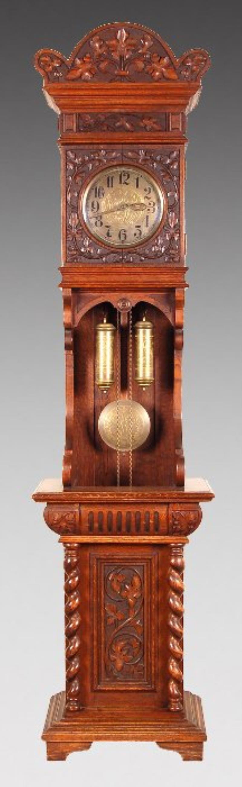 Gustav Becker Art Nouveau oak grandfather clock,