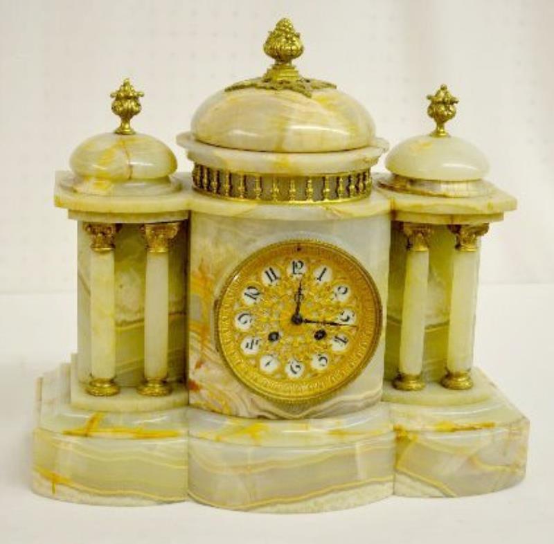 Green Onyx French & Bronze Mantel Clock