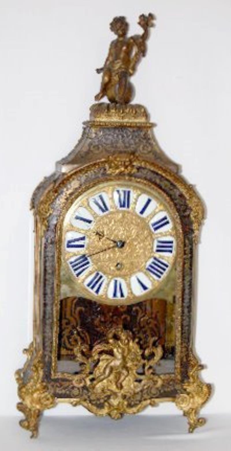 Early Figural French Boulle Style Shelf Clock